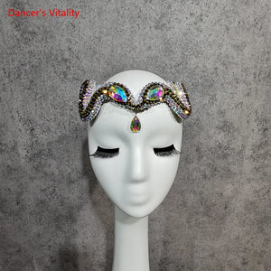 Dance Headpiece Women's Iridescent Rhinestone Forehead Tiara Belly Dance