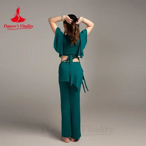 Kids Girls Royal Blue Wrap Top and Asymmetrical Skirted Pants Belly Dance Costume Set