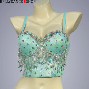 Belly Dance Bra Top, Women's Lavender Sequin & Rhinestone Embellished Dance Costume Top, Belly Dancing