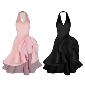 Women's Black Halter Neck Ruffled Latin Dance Dress