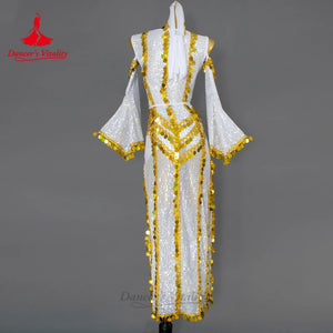 Women's Red Sequin & Gold Coin Belly Dance Dress with Hood