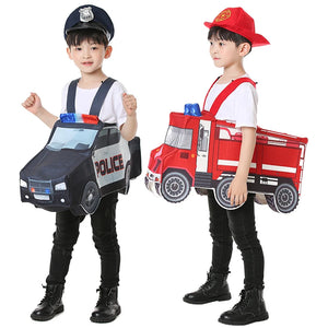 Kids' Red Fire Truck and Black Police Car Costume Play Set