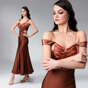 Women's Emerald Green, Burgundy, Black, Dusty Rose, and Copper Sleeveless Lace-Up Side Cut-Out Tango Dance Dress