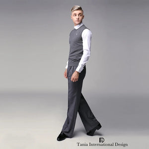 Men's Gray Pleated Wide Leg Ballroom Dance Trousers