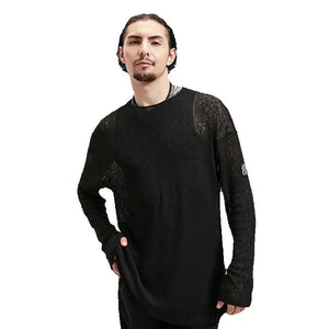 Men's Black Sheer Knit Long Sleeve Loose Fit Dance Top