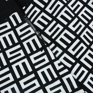 Geometric Pattern Knit Two-Piece Round Neck Long Sleeve Jacket and Pants Set
