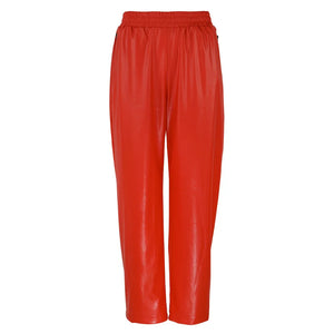 High Waist Red Leather Sweatpants with Zip Pockets, Shiny Baggy Streetwear Trousers