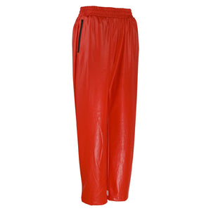 High Waist Red Leather Sweatpants with Zip Pockets, Shiny Baggy Streetwear Trousers