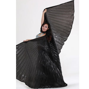 Belly Dance Isis Wings Costume for Women, Gold Pleated Lame Fabric, Includes Headpiece, Top, Pants, and Hip Scarf