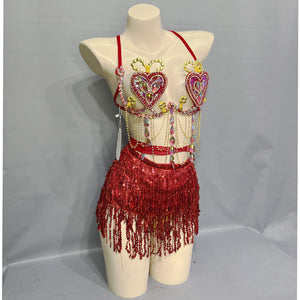 Samba Carnival Belly Wire Bra Hip scarf and Panty Hand Beads Passista Pageant Cabaret Broadway Theater Mardi Gras,Vegas Showgirls CB1721-3