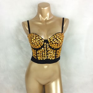 Bustier Top Women's Black Gold Embellished Rhinestone Strapless Dancewear