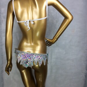 Dancewear Women's White Iridescent Crystal Rhinestone Bra and Skirt Set, Burlesque Dance