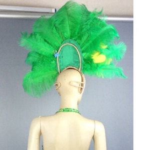 Feather Headdress, Adult, Green/Yellow, Sequin Embellished, Carnival Dance