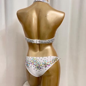 Dancewear Bikini, Women's White Embellished Halter Neck Rhinestone Competition Dance Costume