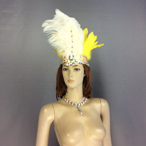 Dancewear Women's Gold Sequin Feather Halter Bra and Skirt Set with Body Chains, Brazilian Carnival Samba Costume