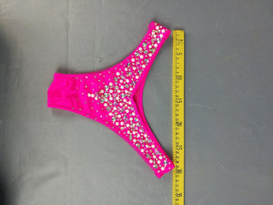 Women's Hot Pink Crystal & Pearl Embellished Halter Bikini Set, Competition Dancewear