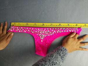 Women's Hot Pink Crystal & Pearl Embellished Halter Bikini Set, Competition Dancewear
