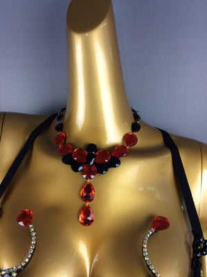 Carnival Dance Costume, Women's Black & Orange Feathered Sequin Rhinestone Bikini Set with Armbands and Thigh Bands, Samba/Latin Dancewear