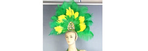 Feather Headdress, Adult, Green/Yellow, Sequin Embellished, Carnival Dance