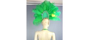 Feather Headdress, Adult, Green/Yellow, Sequin Embellished, Carnival Dance