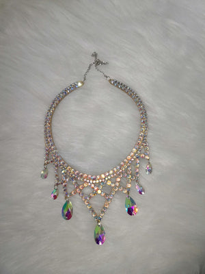 Women's White Sequin Fringe Rhinestone Bra Top and Bikini Bottom Set, Dance Costume