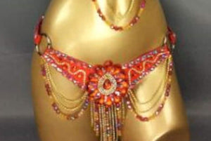 Belly Dance Hip Scarf, Women's Blue & Gold Beaded Crystal Rhinestone Tassel Belt, Tribal Fusion Dance Costume Accessory
