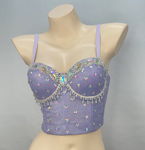Dance Top Women's Lavender Sequin Rhinestone Embellished Strappy Corset
