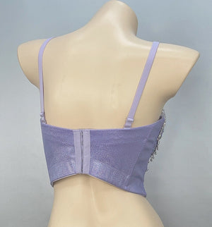 Dance Top Women's Lavender Sequin Rhinestone Embellished Strappy Corset