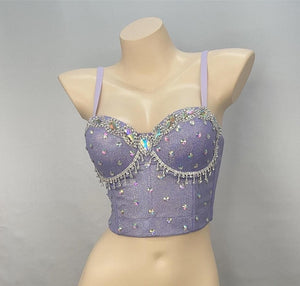 Dance Top Women's Lavender Sequin Rhinestone Embellished Strappy Corset