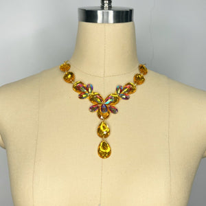 Dance Costume Rhinestone Bra Top, Women's Multi-Color Crystal Embellished Halter Neck Belly Dance Bra Top