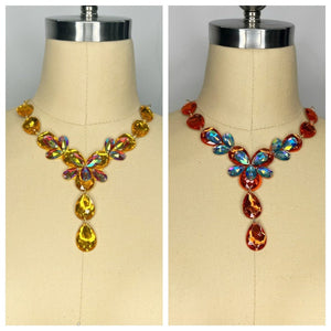 Dance Costume Rhinestone Bra Top, Women's Multi-Color Crystal Embellished Halter Neck Belly Dance Bra Top