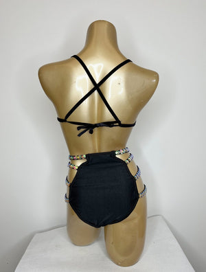 Rhinestone Embellished Black Lycra Women's Latin Dance Costume