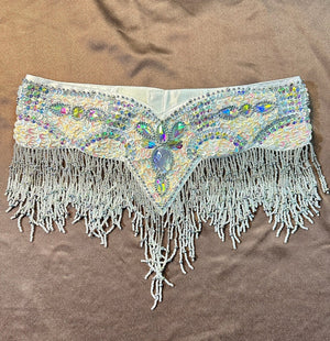 Belly Dance Hip Scarf, Women's Red Beaded Fringe Sequin Rhinestone Hip Belt, Belly Dance