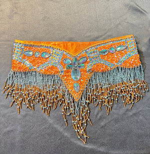 Belly Dance Hip Scarf, Women's Red Beaded Fringe Sequin Rhinestone Hip Belt, Belly Dance