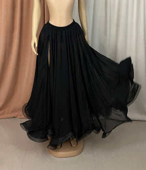Women's Black Sheer Chiffon High Slit Flowy Belly Dance Skirt
