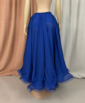 Belly Dance Skirt Women's Royal Blue Chiffon Slit Maxi Skirt with Tulle Hem