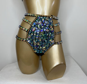 Rhinestone Embellished Black Lycra Women's Latin Dance Costume