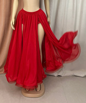 Belly Dance Skirt Women's Royal Blue Chiffon Slit Maxi Skirt with Tulle Hem