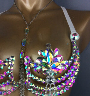 Dance Bra Top, Women's Yellow & Gold Bejeweled Chain Fringe Tribal Belly Dance Costume Top