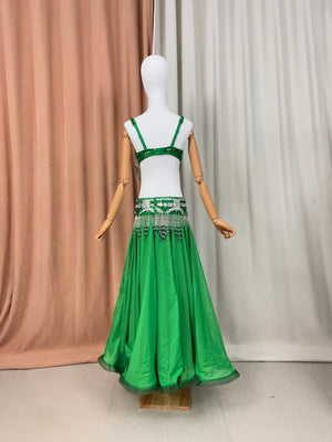 Belly Dance Costume Women Black Sequin Beaded Fringe Bra & Skirt Set Chiffon Performance Wear