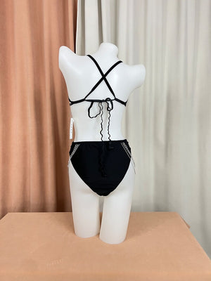 Women's Black & Red Sequin Fox Halter Bikini Set - Burlesque Dancewear