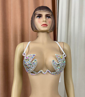 Dancing Bra Top, Women's, Teal/Gold, Embellished Jewel Open Cup, Belly Dance