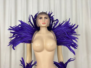 Feather Dance Costume, Women's Red Yellow Feathered Sequin Trim Shoulder Piece Armbands Ankle Cuffs, Carnival Samba Latin Dance