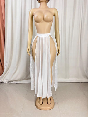 Women's Black Sheer Side Slit Chiffon Maxi Skirt - Belly Dance Cover-Up