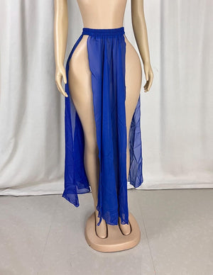 Women's Black Sheer Side Slit Chiffon Maxi Skirt - Belly Dance Cover-Up