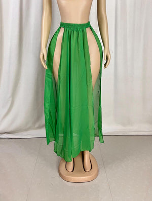 Women's Black Sheer Side Slit Chiffon Maxi Skirt - Belly Dance Cover-Up