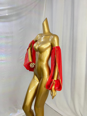 Dance Top, Women's Orange Chiffon Bell Sleeve with Gold Trim, Belly Dance