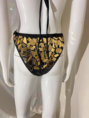 Dance Bodysuit Women's Gold Mirrored Halter Disco Style