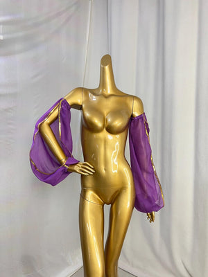 Dance Top, Women's Orange Chiffon Bell Sleeve with Gold Trim, Belly Dance