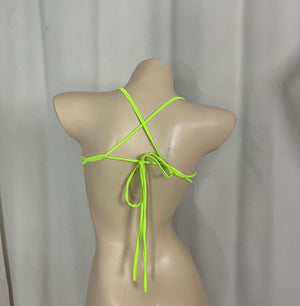 Dancing Bra Top Women's Green Yellow Crocheted Smiley Sunflower Sequin Beaded Halter Top Rave Festival Wear